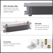 Load image into Gallery viewer, Universal 9 Row Oil Cooler Kit Silver with Sandwich Plate Relocator (Red/Blue Fittings)