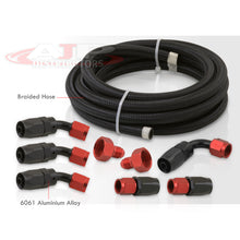 Load image into Gallery viewer, Nylon Braided Fuel Line 162" with 8pcs An Fitting Adapter Kit Black Hose Black/Red Fittings