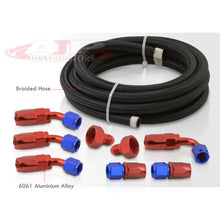 Load image into Gallery viewer, Nylon Braided Fuel Line 162" with 8pcs An Fitting Adapter Kit Silver Hose Red/Blue Fittings