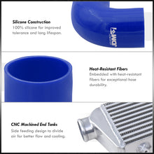 Load image into Gallery viewer, Universal 2.5" 12 Pieces Aluminum Piping Kit Polished (x2 Straight / x6 90 Degree Long / x4 90 Degree Short) + Silicone Couplers Blue + Universal Aluminum Intercooler (Bar & Plate | Overall: 27.5" x 7.0" x 2.5" | Core: 21.5" x 7.0" x 2.25")