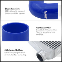 Load image into Gallery viewer, Universal 3" 8 Pieces Aluminum Piping Kit Polished (x2 Straight / x2 90 Degree / x2 120 Degree / x2 135 Degree) + Silicone Couplers Blue + Universal Aluminum Intercooler (Bar & Plate | Overall: 31.0" x 11.75" x 3.0" | Core: 23.0" x 11.0" x 3.0")