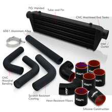 Load image into Gallery viewer, Universal 2.5" 8 Pieces Aluminum Piping Kit Black (x2 Straight / x2 90 Degree / x2 120 Degree / x2 135 Degree) + SIlicone Couplers Black + Universal Aluminum Intercooler Black (Tube & Fin | Overall: 27.5" x 7.0" x 2.5" | Core: 21.5" x 7.0" x 2.25")