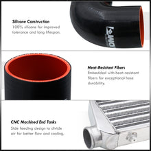 Load image into Gallery viewer, Universal 2.5" 12 Pieces Aluminum Piping Kit Chrome (x2 Straight / x6 90 Degree Long / x4 90 Degree Short) + SIlicone Couplers Black + Universal Aluminum Intercooler (Tube & Fin | Overall: 27.5" x 7.0" x 2.5" | Core: 21.5" x 7.0" x 2.25")