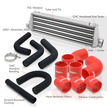 Load image into Gallery viewer, Universal 2.5" 8 Pieces Aluminum Piping Kit Black (x2 Straight / x2 90 Degree / x2 135 Degree / x2 U-Pipe) + SIlicone Couplers Red + Universal Aluminum Intercooler (Tube & Fin | Overall: 27.5" x 7.0" x 2.5" | Core: 21.5" x 7.0" x 2.25")