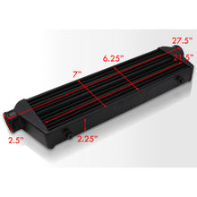 Load image into Gallery viewer, Universal 2.5&quot; 12 Pieces Aluminum Piping Kit Black (x2 Straight / x6 90 Degree Long / x4 90 Degree Short) + SIlicone Couplers Red + Universal Aluminum Intercooler Black (Tube &amp; Fin | Overall: 27.5&quot; x 7.0&quot; x 2.5&quot; | Core: 21.5&quot; x 7.0&quot; x 2.25&quot;)
