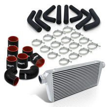 Load image into Gallery viewer, Universal 3" 8 Pieces Aluminum Piping Kit Black (x2 Straight / x2 90 Degree / x2 120 Degree / x2 135 Degree) + Silicone Couplers Black + Universal Aluminum Intercooler (Bar & Plate | Overall: 31.0" x 11.75" x 3.0" | Core: 23.0" x 11.0" x 3.0")