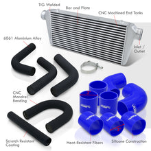 Load image into Gallery viewer, Universal 3" 8 Pieces Aluminum Piping Kit Black (x2 Straight / x2 90 Degree / x2 135 Degree / x2 U-Pipe) + Silicone Couplers Blue + Universal Aluminum Intercooler (Bar & Plate | Overall: 31.0" x 11.75" x 3.0" | Core: 23.0" x 11.0" x 3.0")