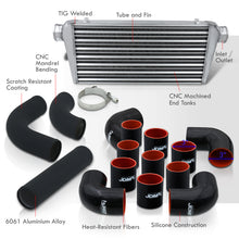 Load image into Gallery viewer, Universal 3" 12 Pieces Aluminum Piping Kit Black (x2 Straight / x6 90 Degree Long / x4 90 Degree Short) + Silicone Couplers Black + Universal Aluminum Intercooler (Tube & Fin | Overall: 30.75" x 11.75" x 3.0" | Core: 23.5" x 11.75" x 3.0")