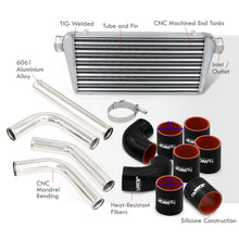 Load image into Gallery viewer, Universal 3" 8 Pieces Aluminum Piping Kit Polished (x2 Straight / x2 90 Degree / x2 120 Degree / x2 135 Degree) + Silicone Couplers Black + Universal Aluminum Intercooler (Tube & Fin | Overall: 30.75" x 11.75" x 3.0" | Core: 23.5" x 11.75" x 3.0")
