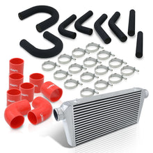 Load image into Gallery viewer, Universal 3" 8 Pieces Aluminum Piping Kit Black (x2 Straight / x2 90 Degree / x2 135 Degree / x2 U-Pipe) + Silicone Couplers Red + Universal Aluminum Intercooler (Bar & Plate | Overall: 31.0" x 11.75" x 3.0" | Core: 23.0" x 11.0" x 3.0")