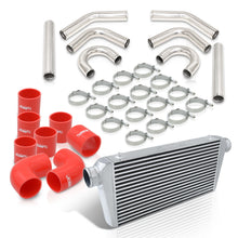 Load image into Gallery viewer, Universal 3" 8 Pieces Aluminum Piping Kit Polished (x2 Straight / x2 90 Degree / x2 135 Degree / x2 U-Pipe) + Silicone Couplers Red + Universal Aluminum Intercooler (Bar & Plate | Overall: 31.0" x 11.75" x 3.0" | Core: 23.0" x 11.0" x 3.0")