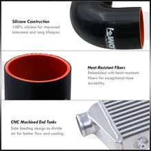 Load image into Gallery viewer, Universal 2.5" 12 Pieces Aluminum Piping Kit Black (x2 Straight / x6 90 Degree Long / x4 90 Degree Short) + Silicone Couplers Black + Universal Aluminum Intercooler (Bar & Plate | Overall: 27.5" x 7.0" x 2.5" | Core: 21.5" x 7.0" x 2.25")