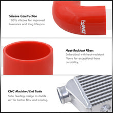 Load image into Gallery viewer, Universal 2.5" 12 Pieces Aluminum Piping Kit Polished (x2 Straight / x6 90 Degree Long / x4 90 Degree Short) + Silicone Couplers Red + Universal Aluminum Intercooler (Bar & Plate | Overall: 27.5" x 7.0" x 2.5" | Core: 21.5" x 7.0" x 2.25")