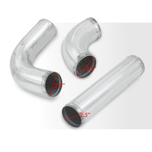 Load image into Gallery viewer, Universal 2.5" 12 Pieces Aluminum Piping Kit Polished (x2 Straight / x6 90 Degree Long / x4 90 Degree Short) + SIlicone Couplers Blue + Universal Aluminum Intercooler Black (Tube & Fin | Overall: 27.5" x 7.0" x 2.5" | Core: 21.5" x 7.0" x 2.25")