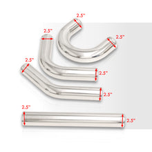 Load image into Gallery viewer, Universal 2.5" 8 Pieces Aluminum Piping Kit Polished (x2 Straight / x2 90 Degree / x2 135 Degree / x2 U-Pipe) + Silicone Couplers Black + Universal Aluminum Intercooler Black (Tube & Fin | Overall: 27.5" x 7.0" x 2.5" | Core: 21.5" x 7.0" x 2.25")