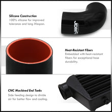 Load image into Gallery viewer, Universal 2.5" 8 Pieces Aluminum Piping Kit Polished (x2 Straight / x2 90 Degree / x2 120 Degree / x2 135 Degree) + Silicone Couplers Black + Universal Aluminum Intercooler Black (Tube & Fin | Overall: 27.5" x 7.0" x 2.5" | Core: 21.5" x 7.0" x 2.25")