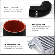 Load image into Gallery viewer, Universal 2.5" 8 Pieces Aluminum Piping Kit Black (x2 Straight / x2 90 Degree / x2 120 Degree / x2 135 Degree) + Silicone Couplers Black + Universal Aluminum Intercooler (Bar & Plate | Overall: 27.5" x 7.0" x 2.5" | Core: 21.5" x 7.0" x 2.25")