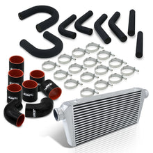 Load image into Gallery viewer, Universal 3" 8 Pieces Aluminum Piping Kit Black (x2 Straight / x2 90 Degree / x2 135 Degree / x2 U-Pipe) + Silicone Couplers Black + Universal Aluminum Intercooler (Bar & Plate | Overall: 31.0" x 11.75" x 3.0" | Core: 23.0" x 11.0" x 3.0")