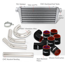 Load image into Gallery viewer, Universal 3" 8 Pieces Aluminum Piping Kit Polished (x2 Straight / x2 90 Degree / x2 135 Degree / x2 U-Pipe) + Silicone Couplers Black + Universal Aluminum Intercooler (Tube & Fin | Overall: 30.75" x 11.75" x 3.0" | Core: 23.5" x 11.75" x 3.0")