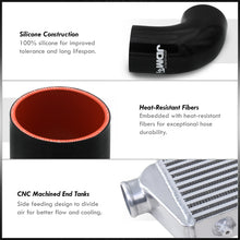 Load image into Gallery viewer, Universal 2.5" 8 Pieces Aluminum Piping Kit Black (x2 Straight / x2 90 Degree / x2 135 Degree / x2 U-Pipe) + Silicone Couplers Black + Universal Aluminum Intercooler (Bar & Plate | Overall: 27.5" x 7.0" x 2.5" | Core: 21.5" x 7.0" x 2.25")