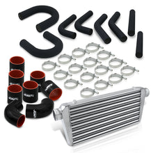 Load image into Gallery viewer, Universal 3" 8 Pieces Aluminum Piping Kit Black (x2 Straight / x2 90 Degree / x2 135 Degree / x2 U-Pipe) + Silicone Couplers Black + Universal Aluminum Intercooler (Tube & Fin | Overall: 30.75" x 11.75" x 3.0" | Core: 23.5" x 11.75" x 3.0")
