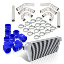 Load image into Gallery viewer, Universal 3" 8 Pieces Aluminum Piping Kit Polished (x2 Straight / x2 90 Degree / x2 135 Degree / x2 U-Pipe) + Silicone Couplers Blue + Universal Aluminum Intercooler (Bar & Plate | Overall: 31.0" x 11.75" x 3.0" | Core: 23.0" x 11.0" x 3.0")