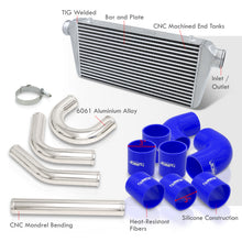 Load image into Gallery viewer, Universal 3" 8 Pieces Aluminum Piping Kit Polished (x2 Straight / x2 90 Degree / x2 135 Degree / x2 U-Pipe) + Silicone Couplers Blue + Universal Aluminum Intercooler (Bar & Plate | Overall: 31.0" x 11.75" x 3.0" | Core: 23.0" x 11.0" x 3.0")
