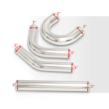 Load image into Gallery viewer, Universal 3" 8 Pieces Aluminum Piping Kit Polished (x2 Straight / x2 90 Degree / x2 135 Degree / x2 U-Pipe) + Silicone Couplers Blue + Universal Aluminum Intercooler (Bar & Plate | Overall: 31.0" x 11.75" x 3.0" | Core: 23.0" x 11.0" x 3.0")