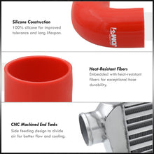 Load image into Gallery viewer, Universal 3" 12 Pieces Aluminum Piping Kit Polished (x2 Straight / x6 90 Degree Long / x4 90 Degree Short) + Silicone Couplers Red + Universal Aluminum Intercooler (Tube & Fin | Overall: 30.75" x 11.75" x 3.0" | Core: 23.5" x 11.75" x 3.0")