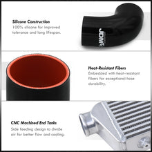 Load image into Gallery viewer, Universal 2.5" 8 Pieces Aluminum Piping Kit Polished (x2 Straight / x2 90 Degree / x2 120 Degree / x2 135 Degree) + Silicone Couplers Black + Universal Aluminum Intercooler (Bar & Plate | Overall: 27.5" x 7.0" x 2.5" | Core: 21.5" x 7.0" x 2.25")