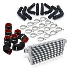 Load image into Gallery viewer, Universal 3" 8 Pieces Aluminum Piping Kit Black (x2 Straight / x2 90 Degree / x2 120 Degree / x2 135 Degree) + Silicone Couplers Black + Universal Aluminum Intercooler (Tube & Fin | Overall: 30.75" x 11.75" x 3.0" | Core: 23.5" x 11.75" x 3.0")