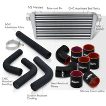 Load image into Gallery viewer, Universal 3" 8 Pieces Aluminum Piping Kit Black (x2 Straight / x2 90 Degree / x2 120 Degree / x2 135 Degree) + Silicone Couplers Black + Universal Aluminum Intercooler (Tube & Fin | Overall: 30.75" x 11.75" x 3.0" | Core: 23.5" x 11.75" x 3.0")