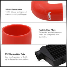 Load image into Gallery viewer, Universal 2.5" 8 Pieces Aluminum Piping Kit Polished (x2 Straight / x2 90 Degree / x2 135 Degree / x2 U-Pipe) + Silicone Couplers Red + Universal Aluminum Intercooler Black (Tube & Fin | Overall: 27.5" x 7.0" x 2.5" | Core: 21.5" x 7.0" x 2.25")