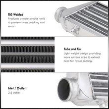 Load image into Gallery viewer, Universal 2.5" 8 Pieces Aluminum Piping Kit Black (x2 Straight / x2 90 Degree / x2 120 Degree / x2 135 Degree) + SIlicone Couplers Blue + Universal Aluminum Intercooler (Tube & Fin | Overall: 27.5" x 7.0" x 2.5" | Core: 21.5" x 7.0" x 2.25")