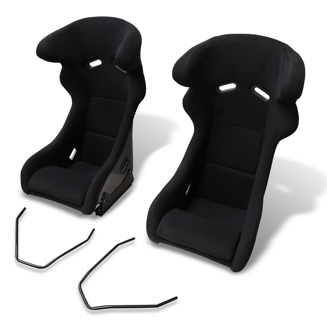 Universal ProRacer Style Bucket Racing Seats + Sliders Black Cloth