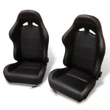 Load image into Gallery viewer, Universal Reclinable PVC Leather Racing Seats + Sliders Black Cloth with Red Stitching