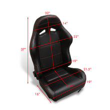 Load image into Gallery viewer, Universal Reclinable PVC Leather Racing Seats + Sliders Black Cloth with Red Stitching