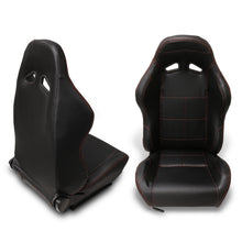 Load image into Gallery viewer, Universal Reclinable PVC Leather Racing Seats + Sliders Black Cloth with Red Stitching