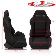 Load image into Gallery viewer, Universal Type-R Style Reclinable Racing Seats + Sliders Black Cloth with Red Stitching