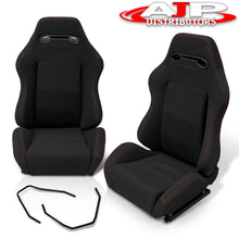 Load image into Gallery viewer, Universal Type-R Style Reclinable Racing Seats + Sliders Black Cloth with Red Stitching