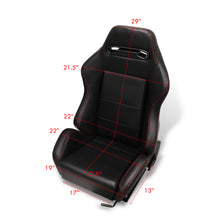 Load image into Gallery viewer, Universal Type-R Style Reclinable Racing Seats + Sliders Black PVC Leather with Red Stitching