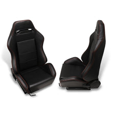 Load image into Gallery viewer, Universal Type-R Style Reclinable Racing Seats + Sliders Black PVC Leather with Red Stitching