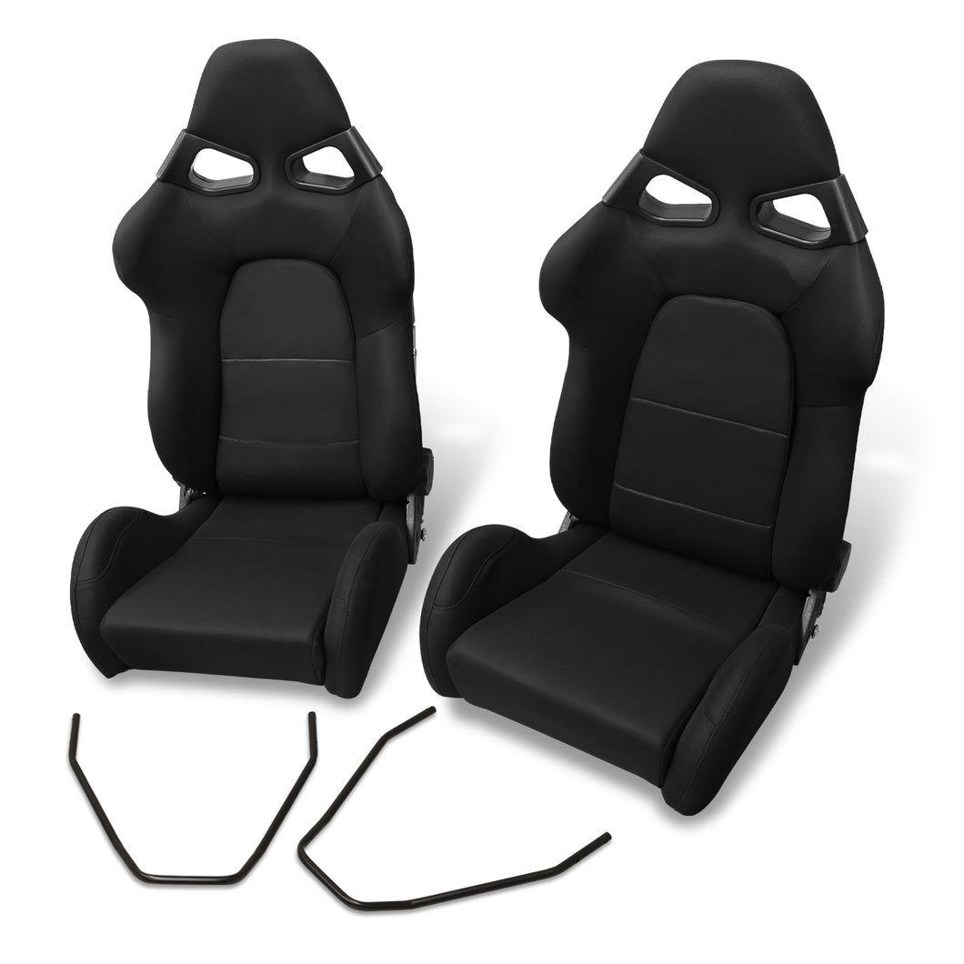 Universal Cuga Style Reclinable Racing Seats + Sliders Black Cloth