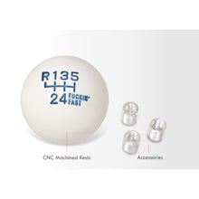 Load image into Gallery viewer, Universal 6 Speed M8 M10 M12 Fuckin' Fast Ball Shift Knob White with Blue Lettering (Top Left Reverse)
