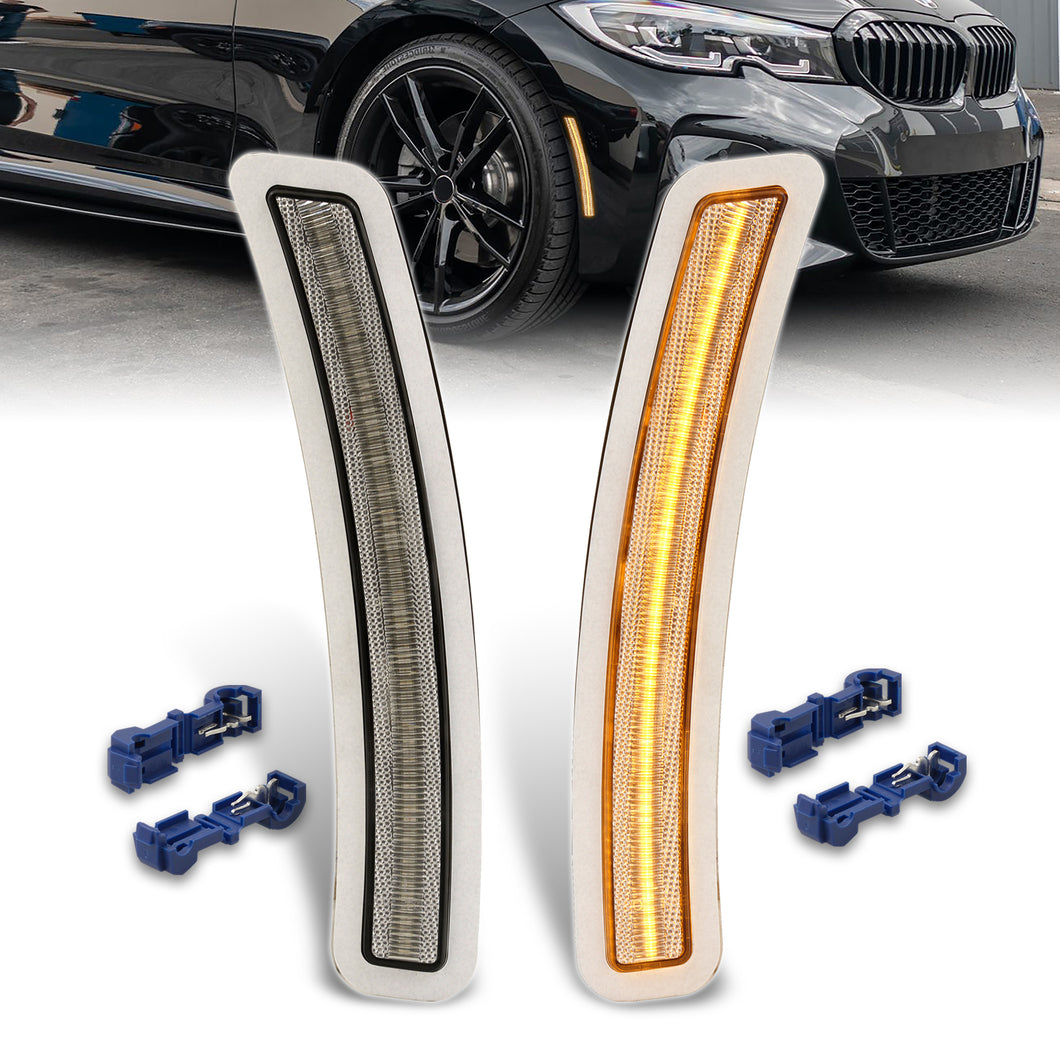 BMW 3 Series G20 Sedan 2019-2023 Front Bumper Amber LED Side Marker Reflector Lights Clear Len