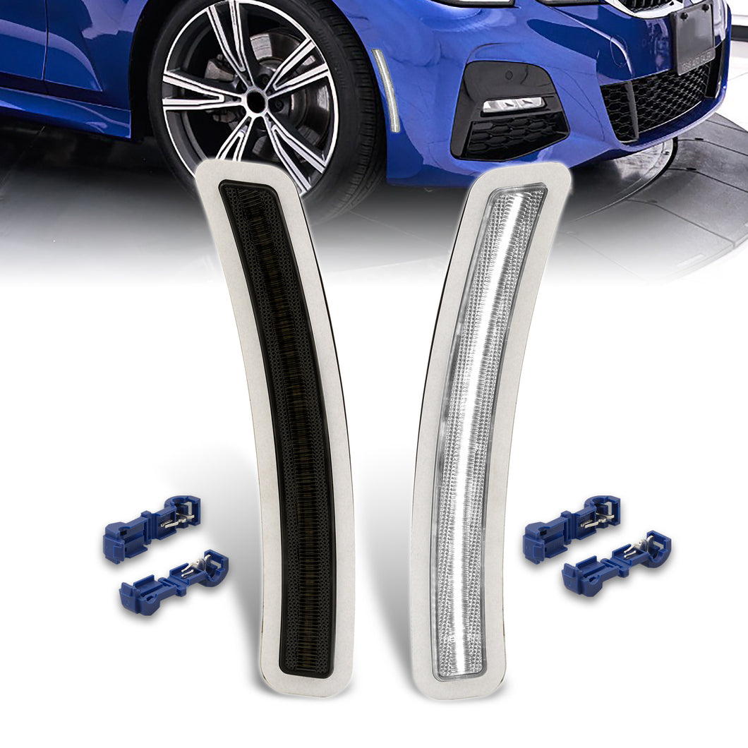 BMW 3 Series G20 Sedan 2019-2023 Front Bumper White LED Side Marker Reflector Lights Smoke Len