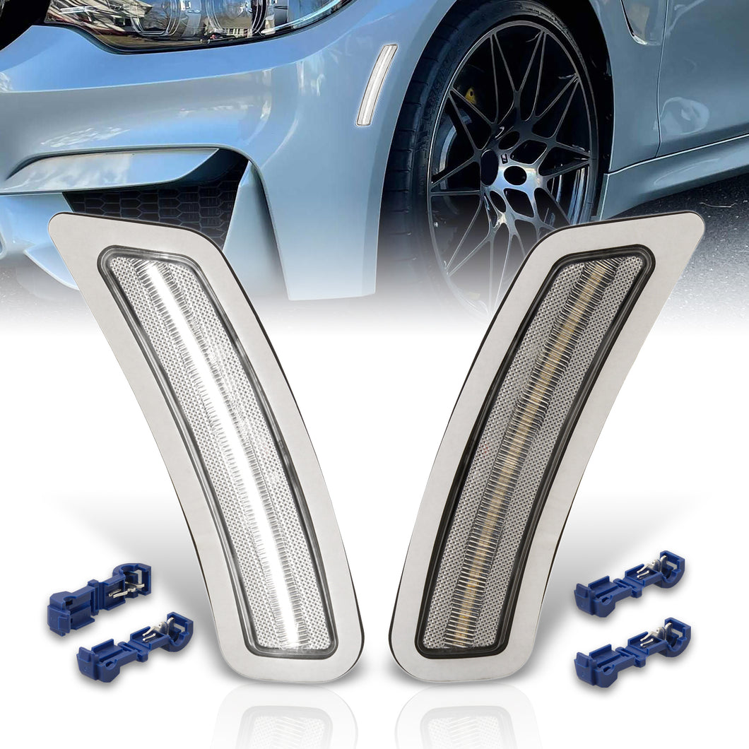 BMW 3 Series F80 M3 Sedan 2015-2018 / F82 F83 M4 Coupe 2014-2020 Front Bumper White LED Side Marker Reflector Lights Clear Len