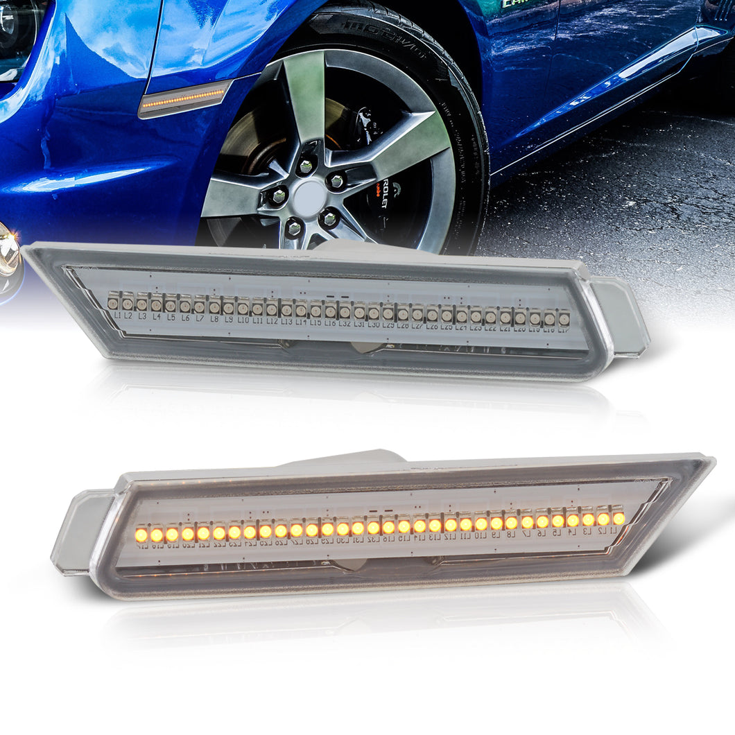 Chevrolet Camaro 2010-2015 Amber LED Front Side Marker Lights Clear Len