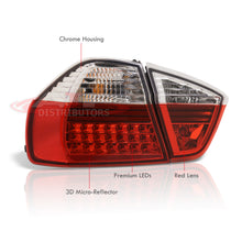 Load image into Gallery viewer, BMW 3 Series E90 4 Door 2005-2009 LED Tail Lights Chrome Housing Red Len