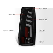 Load image into Gallery viewer, Chevrolet C/K 1988-1999 / Suburban 1992-1999 / Tahoe 1995-1999 / Blazer Full Size 1992-1994 / GMC C/K 1988-1999 / Yukon 1992-1999 / Cadillac Escalade 1999-2000 LED Bar Tail Lights Black Housing Smoke Len White Tube